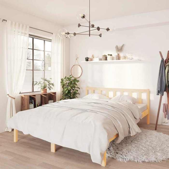 Cadre de lit en bois massif - VIDAXL - 160x200 cm - Bois de pin massif - Brun - Moderne - Artisanal - Montage simplifié