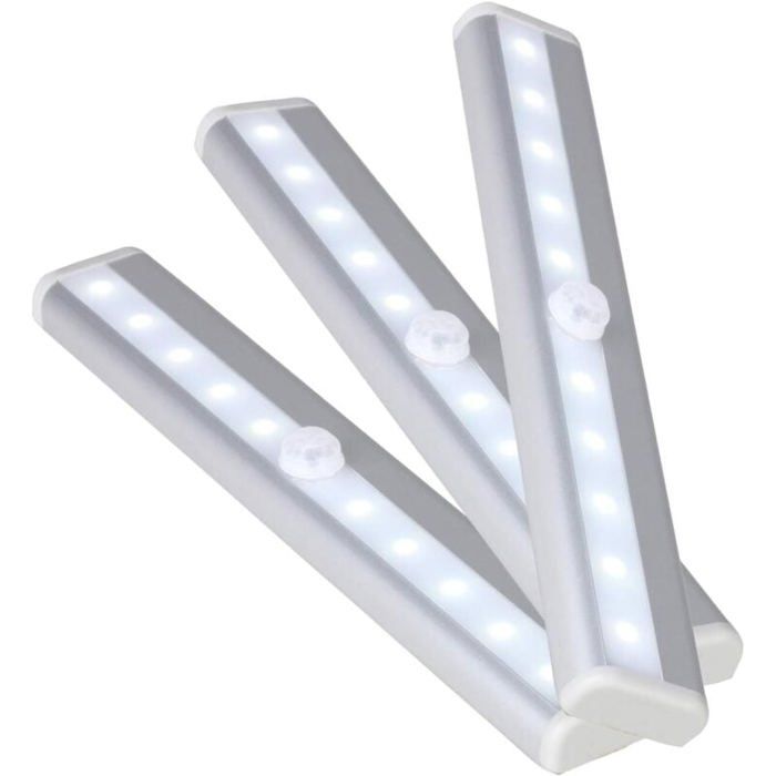 DRE-Lot de 3 Lampe LED à capteur fixe sous meuble avec bande magnétique et batterie pour placard de cuisine bibliothèque escalier
