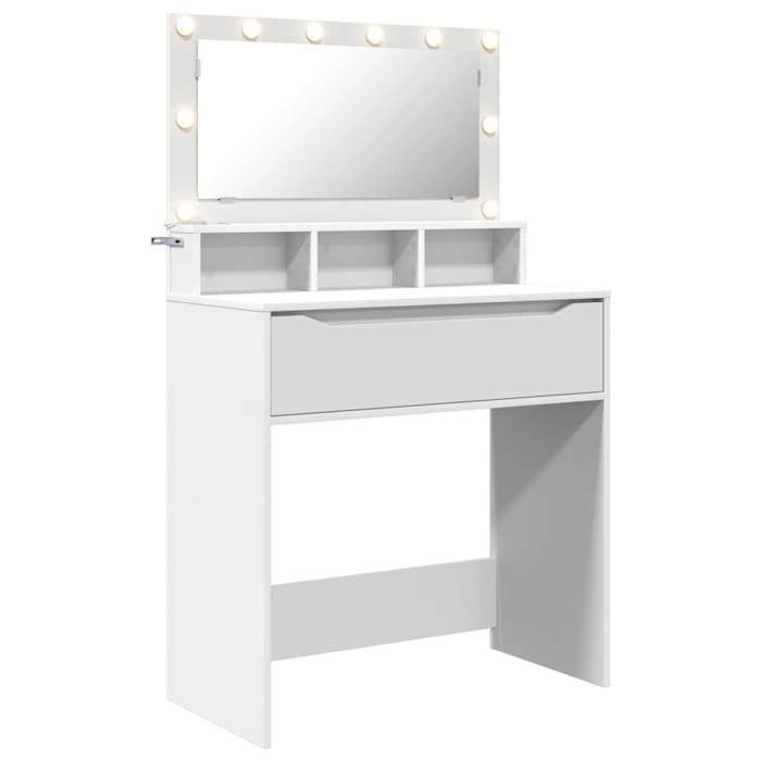 Coiffeuse moderne - GKO - 80x39.5x135 cm - Blanc - Miroir plat - Éclairage LED blanc froid - Tiroirs spacieux