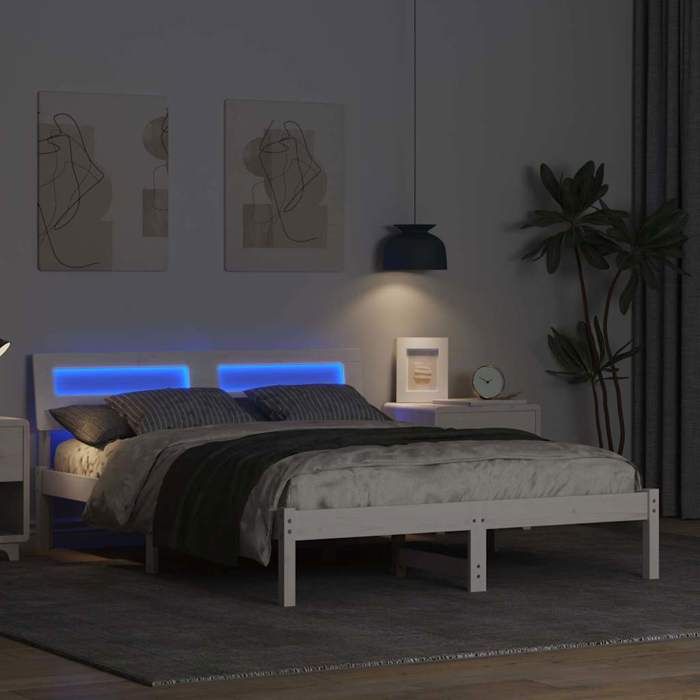 Structure de lit avec tête de lit - UU - Blanc - Pin massif - 120x190 cm - 202x125 5x73 cm - Poids maximal 200 kg