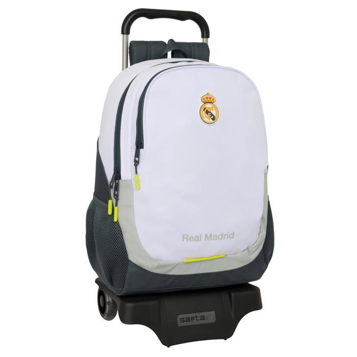 Sac à dos scolaire avec chariot - safta - 33x15x43 cm - Blanc - Polyester résistant - Bretelles réglables - Coque souple