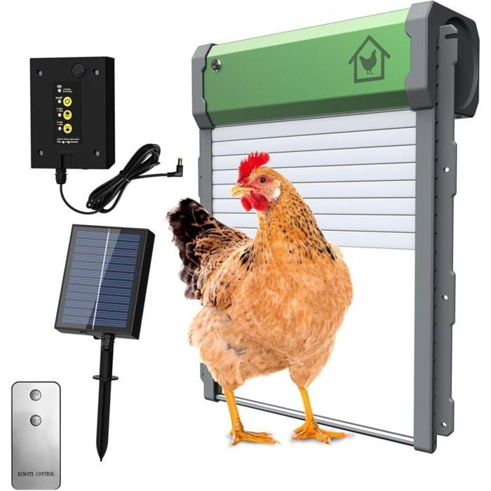 Porte automatique poulailler solaire - MICH - Étanche - Capteur de lumière - Minuterie soir et matin - Aluminium