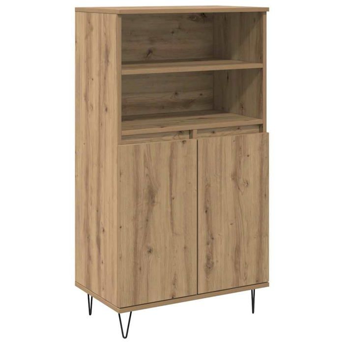 Buffet haut moderne - vidaXL - 60x36x110 cm - Marron - Bois dingénierie - 2 portes - Rangement caché