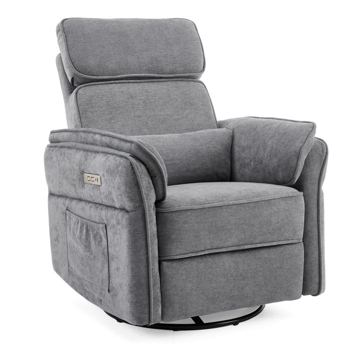 Fauteuil relax fauteuil de TV rotation 300° dossier et accoudoirs réglables gris foncé