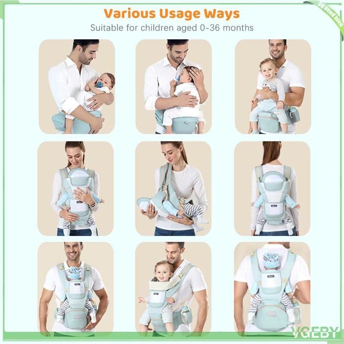 Fafeicy porte-bébé du nouveau-né au tout-petit Porte-bébé multifonctionnel respirant avec siège de hanche puericulture siege Gris