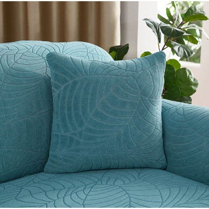 Housse de coussin imperméable 45x45 cm - Lot de 2 housses de coussin - Motif jacquard bleu vif à motif feuilles