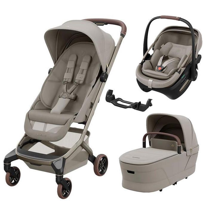 MAXI COSI - Poussette Trio Fame Cabin + Siège auto Coral Slide Pro + Nacelle Cabin Cot Sapphire Sand