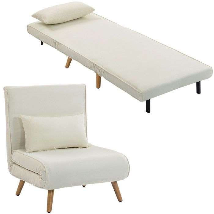 Fauteuil convertible 3 en 1 - HOMCOM - fauteuil lit et chauffeuse 1 place - dossier inclinable 5 positions - coussin - crème Fauteuil convertible 3 en 1 - HOMCOM - fauteuil lit et chauffeuse 1 place - dossier inclinable 5 positions - coussin - crème
