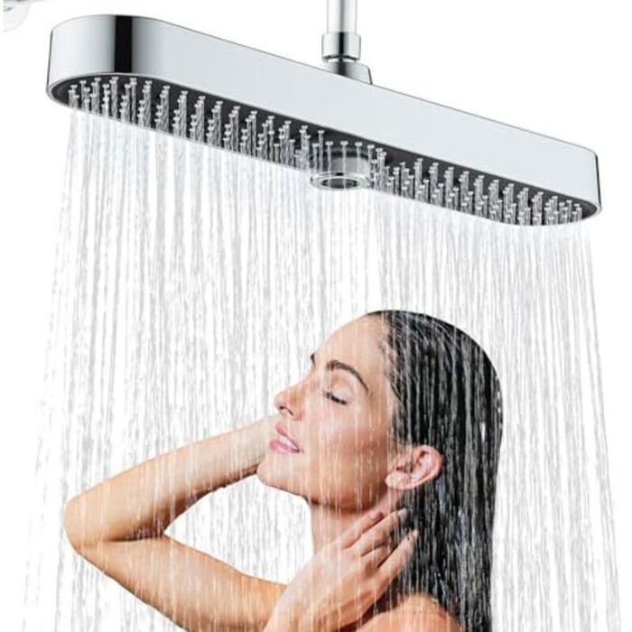 Pommeau de douche effet pluie de grande taille (48 cm) 3 jets chromé