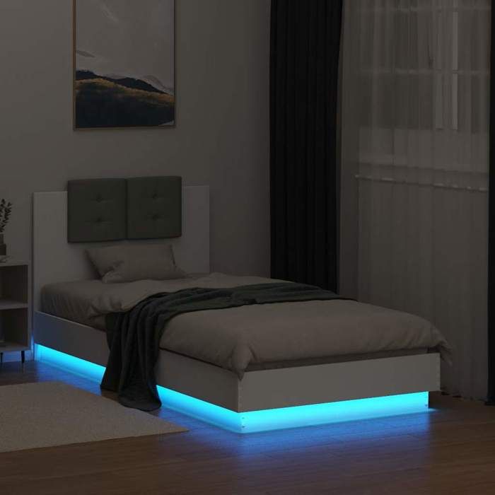 Petit Lit 75x190cm - VIDAXL - Structure de lit moderne - avec LED - sans matelas - blanc L3128