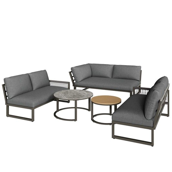 Ensemble de Salon de Jardin 6-7 Places Canapé dAngle Fer Galvanisé Pieds Réglables Coussins Inclus Gris 123x68x86cm 110x66x86cm Ensemble de Salon de Jardin 6-7 Places Canapé dAngle Fer Galvanisé Pieds Réglables Coussins Inclus Gris 123x68x86cm 110x66x86cm