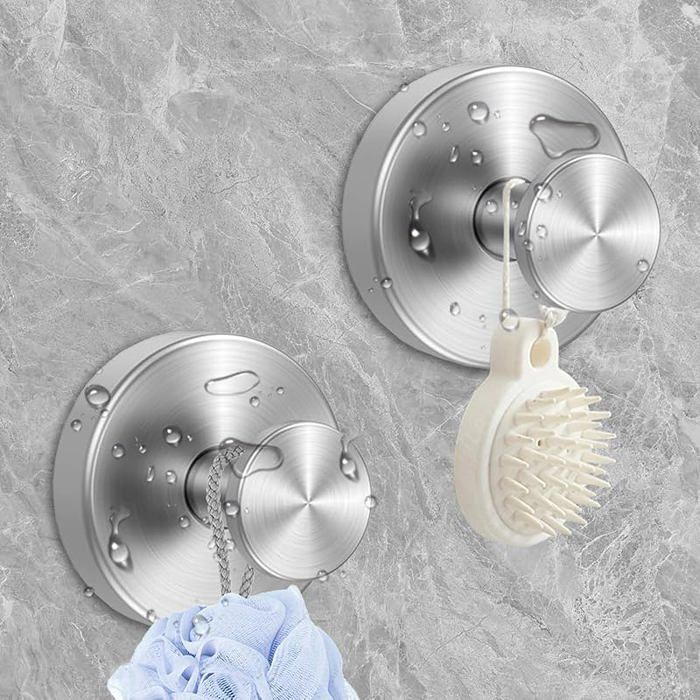 Crochet Ventouse Salle de Bain Réutilisable Porte Serviette Ventouse Sans Percage Patères Murales Fort Argenté - 2 Pièces