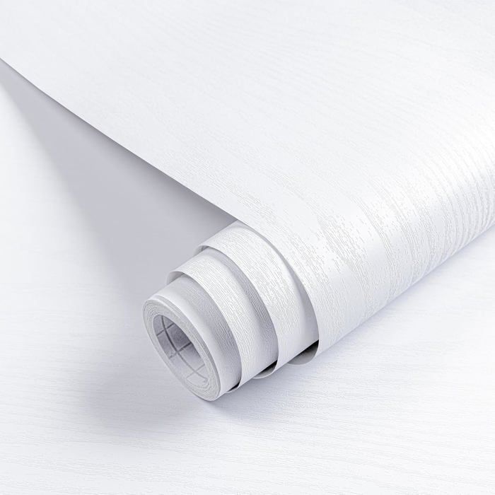 Papier Adhesif pour Meuble Bois Blanc 0.4x3m Rouleau Vinyle Adhesif Meuble Effet Bois Impermeable Film Autocollant pour Armoires