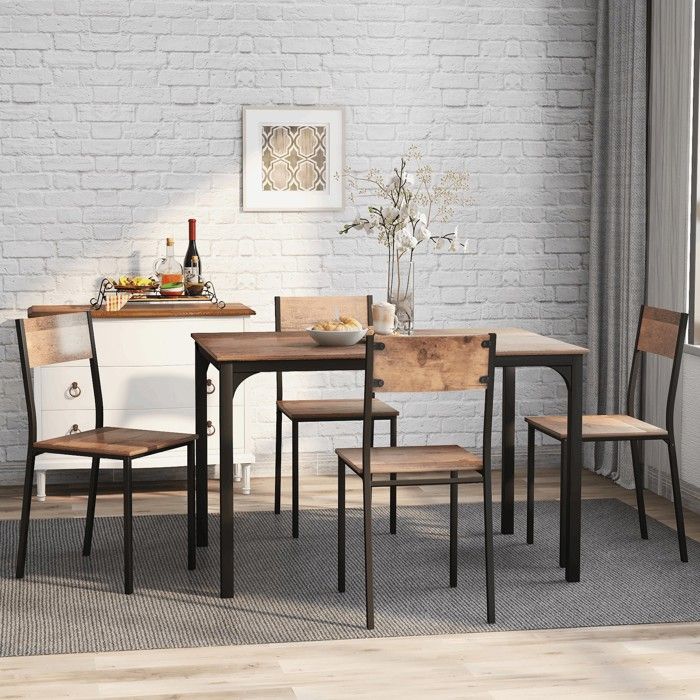Ensemble de 4 chaises et table à manger - Vintage - Panneau de particules & acier - Chaises rangables - 108x65x75 cm