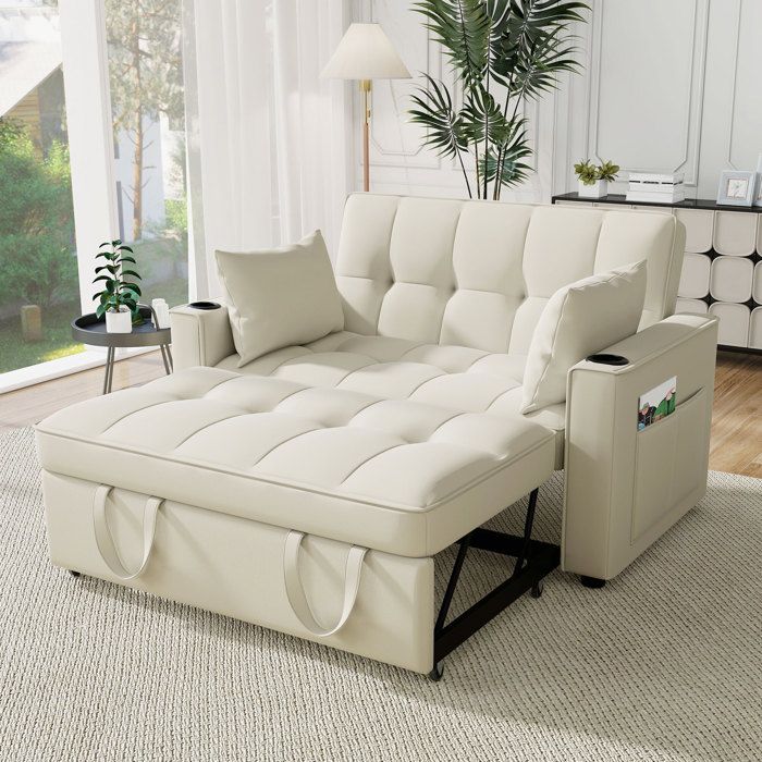 Canapé dangle convertible 2 places avec fonction sommeil 137 x 76 5 x 83 cm Beige