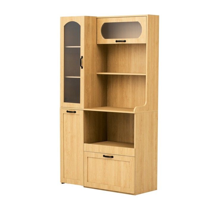 Buffet Haut Naturel 98x40x177cm étagères Tiroirs Ajustables Coulissantes verre Cannelé Aménagement Cuisine Salon Salle À Manger Buffet Haut Naturel 98x40x177cm étagères Tiroirs Ajustables Coulissantes verre Cannelé Aménagement Cuisine Salon Salle À Manger
