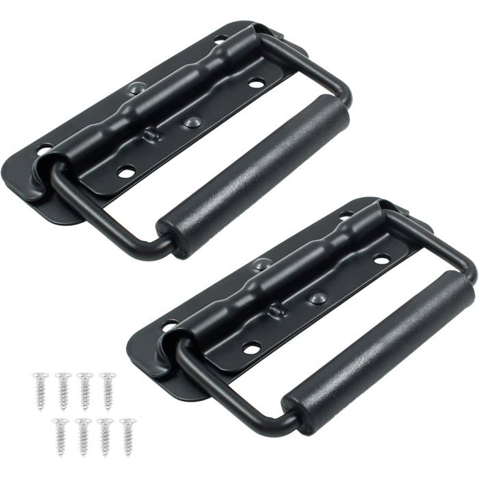 Lot De 2 Poignées Encastrées À Ressort 122 mm Inox 304 Noir Poignée Coffre/Flight Case Avec Grip Caoutchouc Vis Incluses