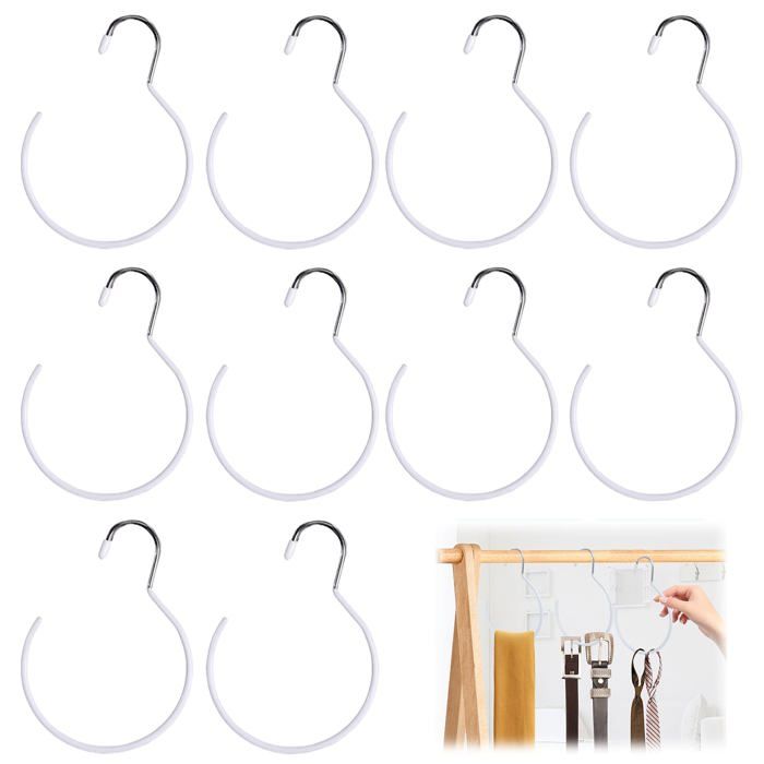 Cintre Foulard Anneaux - 10 Blanc Porte Ceinture - Rangement Écharpe Chapeau - Pour Armoire Corde Lumiryn
