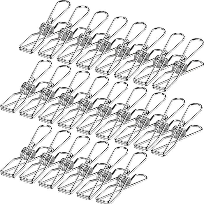 Lot de 120 pinces à linge en acier inoxydable pour suspendre vêtements papiers dossiers biscuits couvertures et serviettes.