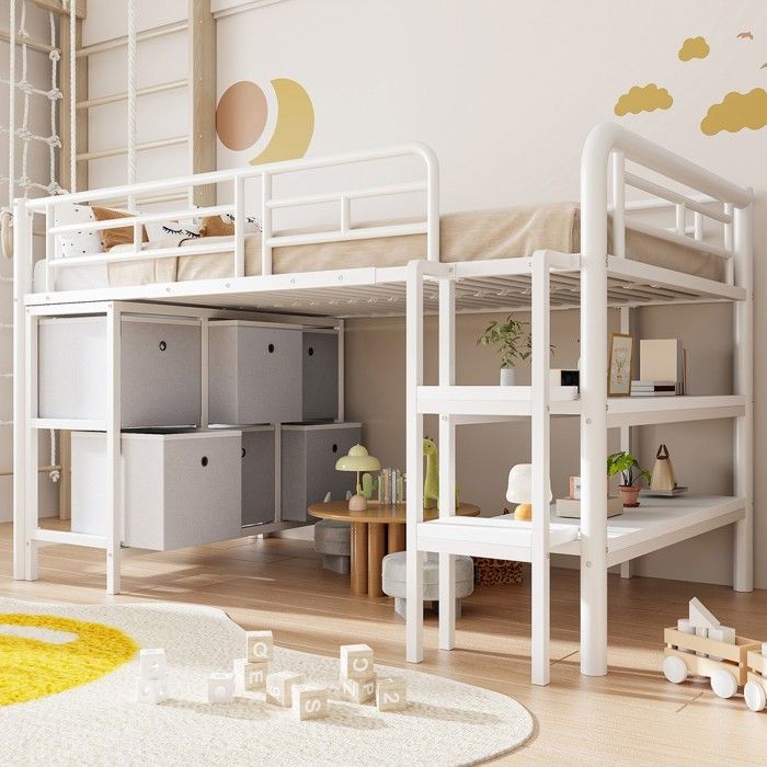 Lit superposé bas - PAGE Living - 90x200 cm - marches larges - rangements tiroirs