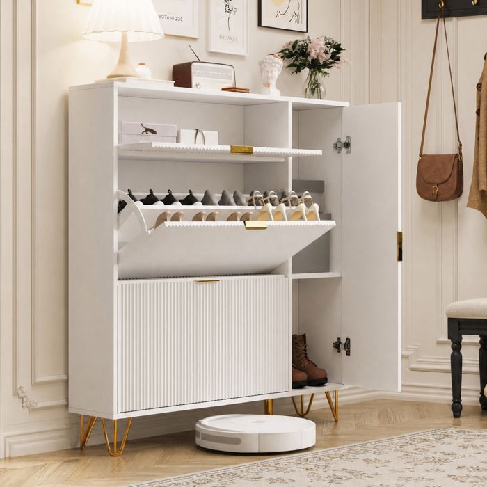 Meuble à Chaussures Blanc SORVAGLOS Meuble dentrée Rangement pour Chaussures 4 portes 20 Paires 110x24x111.5 cm