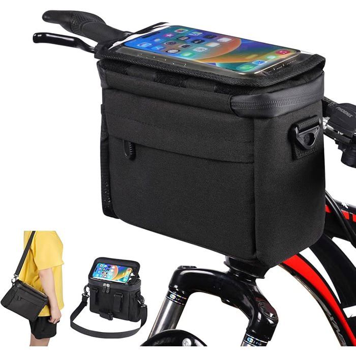 Sacoche de Guidon Vélo Étanche Grande Capacité Avec Support Pour Téléphone Sac Avant de Rangement Pour 21x10.5x18cm