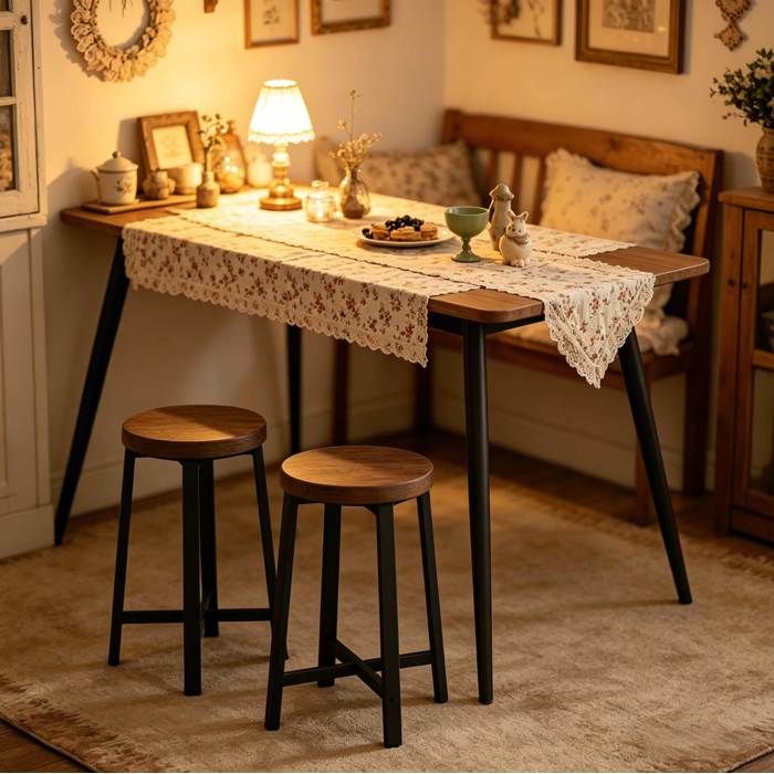 Lot de 2 tabourets de cuisine ronds 29 5 x 29 5 x 46 cm bois d’ingénierie et métal noir et marron vintage