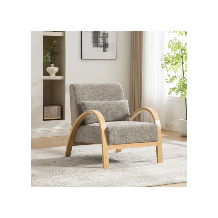Fauteuil Lounge Scandinave-URTR-Tissu Chenille-Bois Massif-Confort Salon & Chambre-70x82x83.5cm-Gris