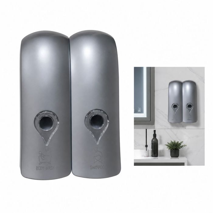 Distributeur de savon mural manuel gris anthracite - DeliaC - Lot de 2 - Tête unique - Anti-goutte - Facile à remplir