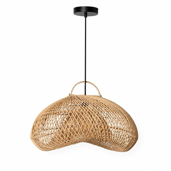 Suspension en Bambou Naturel Tressé Ø50 cm Style Bohème Artisanal Abat-Jour Fait Main Douille E27