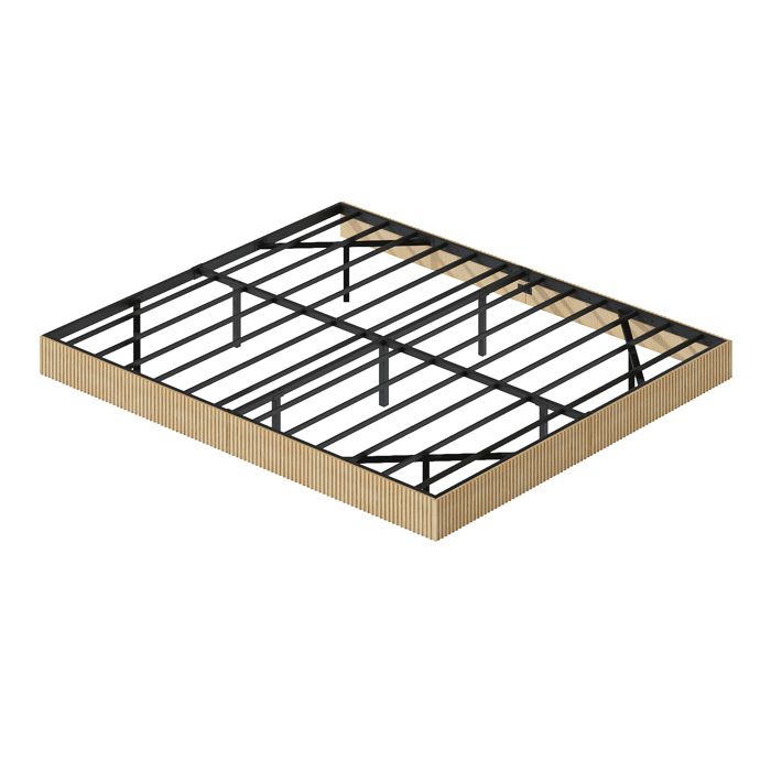 Maisentiel lit 180 x 200 cm avec LED RGB structure en métal et habillage rainuré décor chêne clair