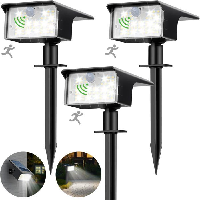 Ensemble de 3 lampes solaires extérieures avec détecteur de mouvement projecteur solaire extérieur 62 lumens 3 modes déclairage Ensemble de 3 lampes solaires extérieures avec détecteur de mouvement projecteur solaire extérieur 62 lumens 3 modes déclairage