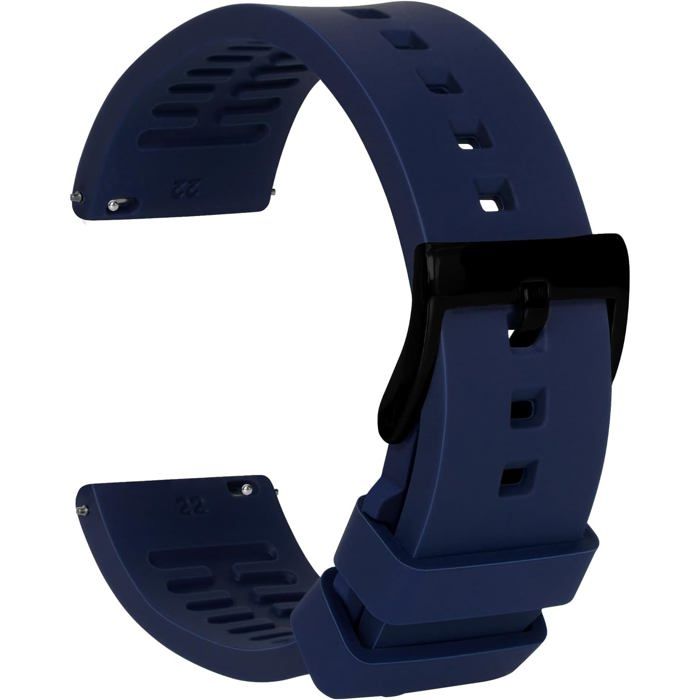 Bracelet de Montre en Silicone Noir Souple à Dégagement Rapide avec Boucle pour Homme et Femme 18/19/20/21/22/24 mm