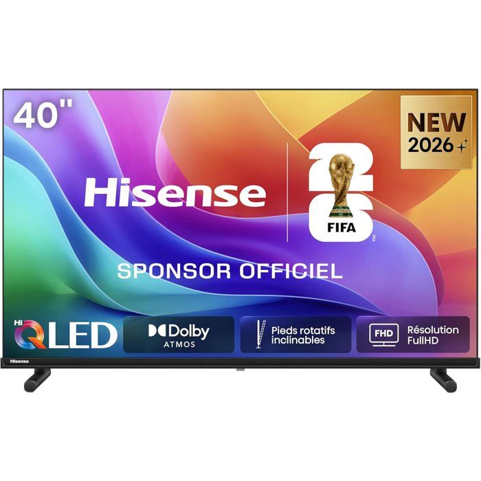 TV LED 40 Pouces (102 Cm) Full HD Smart TV VIDAA U7.6 USB C Mobile vers TV Dolby Audio DTS HD Bluetooth WiFi Mode Jeu Noir
