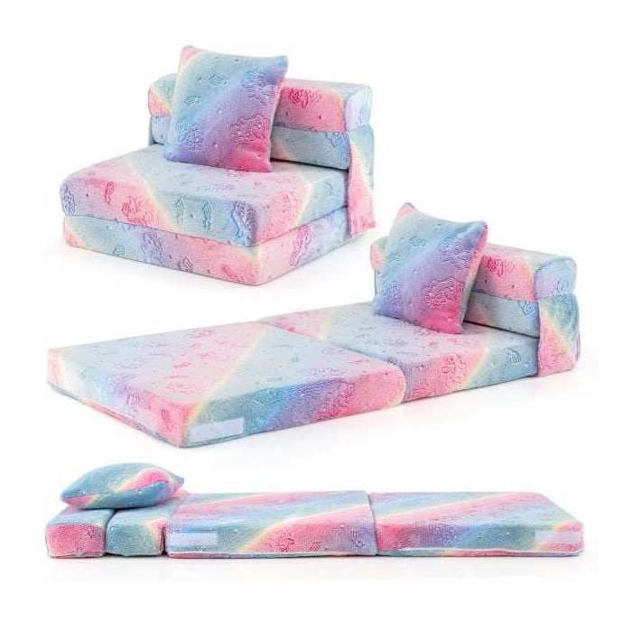 Dépliage Facile Canapé Lit Enfant Convertible Matelas de Sol Pliable et Fauteuil de Jeu Phosphorescent avec Coussin