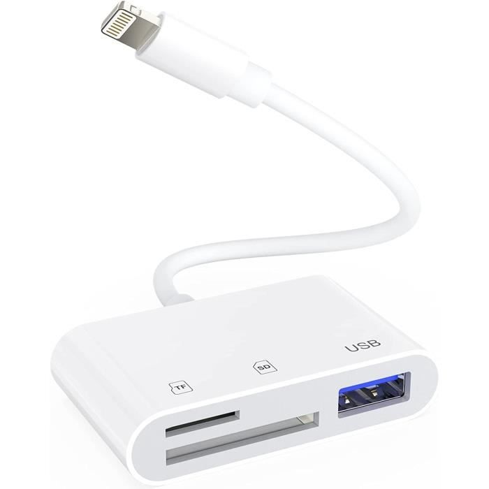 Lecteur de carte SD pour iPhone - AIHONTAI - 3 en 1 USB Female OTG Adapter - Blanc