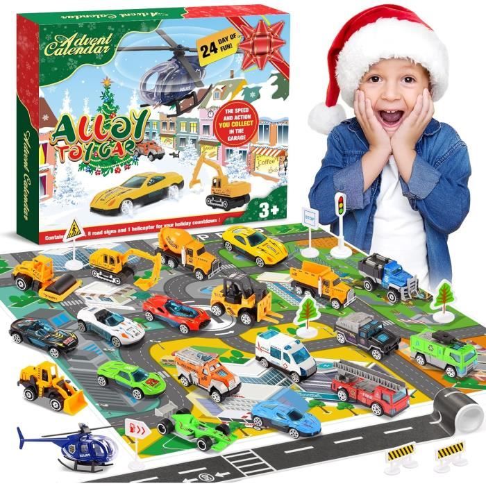 Calendrier de l'Avent avec 24 Jouets Voitures Enfant Cadeau de Noël Jouet  Garcon Fille 2-7 ans Cadeaux pour Garcon