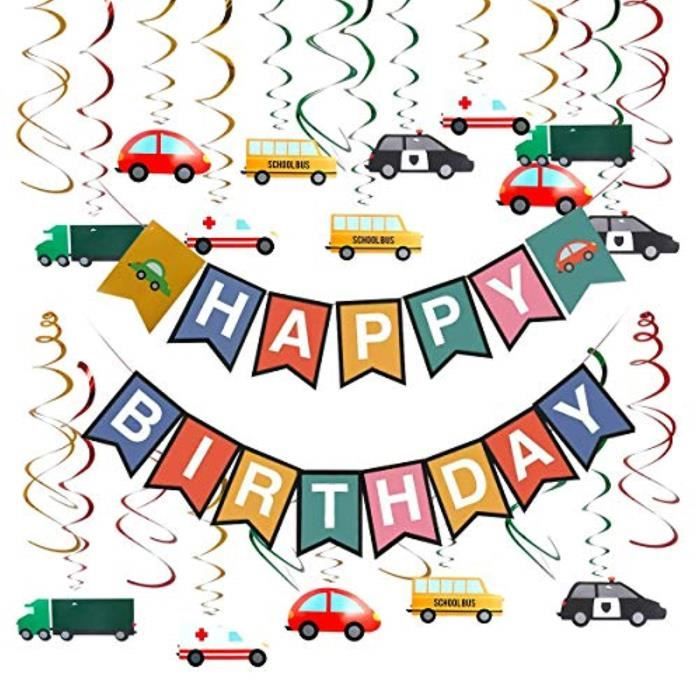 Support A Decorer Transport Voitures Camions Bus Vehicule Suspendus Tourbillon Decoration Theme Des Voitures Joyeux Anniversaire Ba Cdiscount Maison