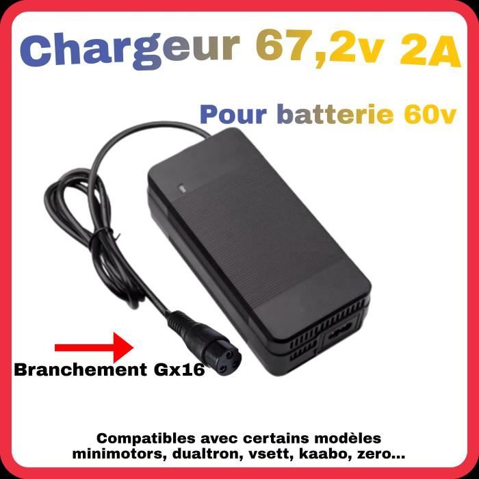 Qintrumiot Chargeur Batterie Lithium 60V 3A Scooter électrique, Chargeur Trottinette électrique 67.2v. 16S Li-ION Batterie Chargeur Avec Connecteur