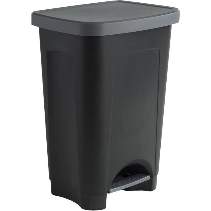 Poubelle à Pédale 50 Litres Denox - Gris Mat, Séparateurs Inclus, Collecte Sélective