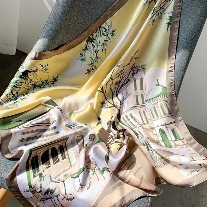 Ecroon Foulard Long Carré En Soie Pour Femme - Écharpe Wrap Pashmina 160x50cm
