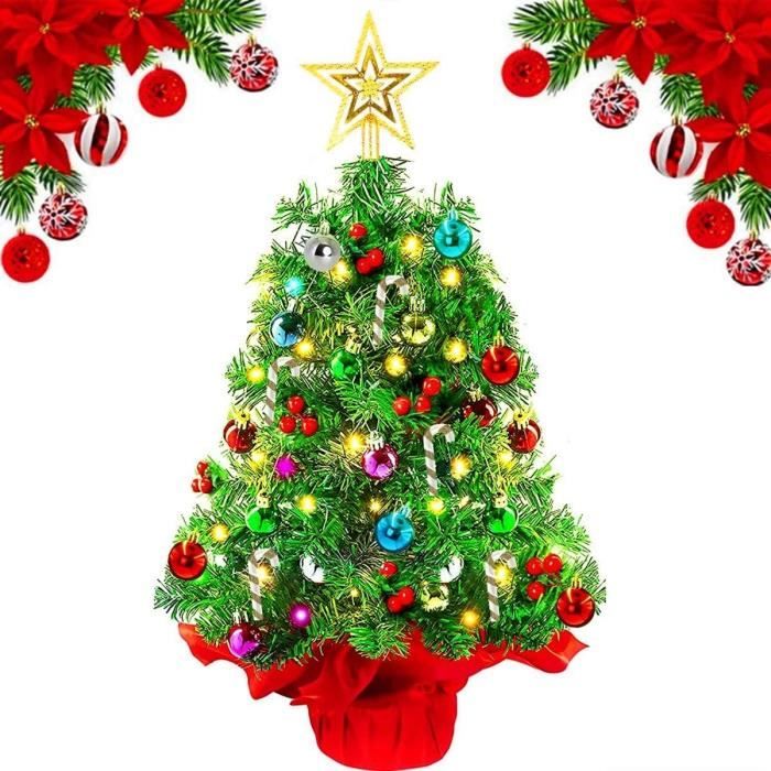 Sapin De Noël Artificiel 60cm Avec Décorations - Mini Sapin De Table Avec Guirlandes Lumineuses, Pour Bureau Maison