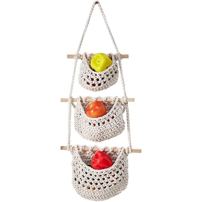 3 Pcs Panier Suspendu Bambou Pots De Fleurs Suspendus Rangement Tissé