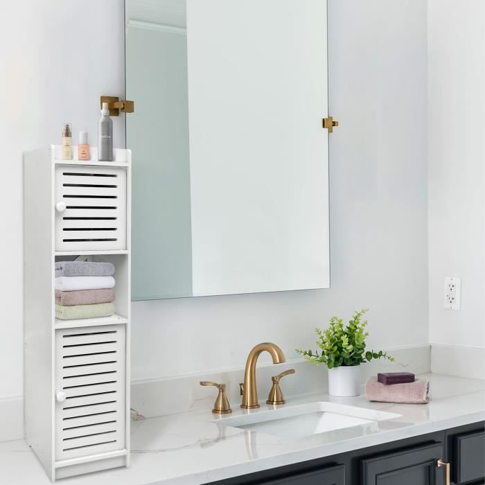 YOULUOSS Meuble de salle de bain moderne blanc meuble sur pied polyvalent