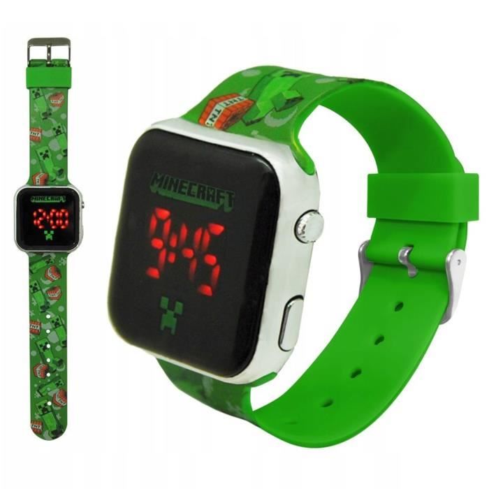 Montre Minecraft Garçons - Bracelet Plastique Vert Avec Affichage Numérique - Modèle MIN4223