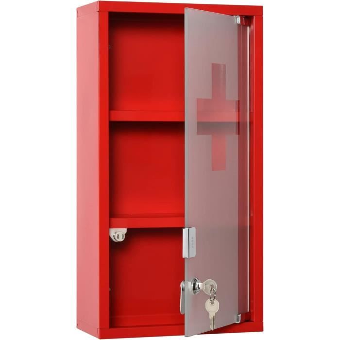 Armoire À Pharmacie 2 Étagères 3 Niveaux Verrouillable Porte Verre