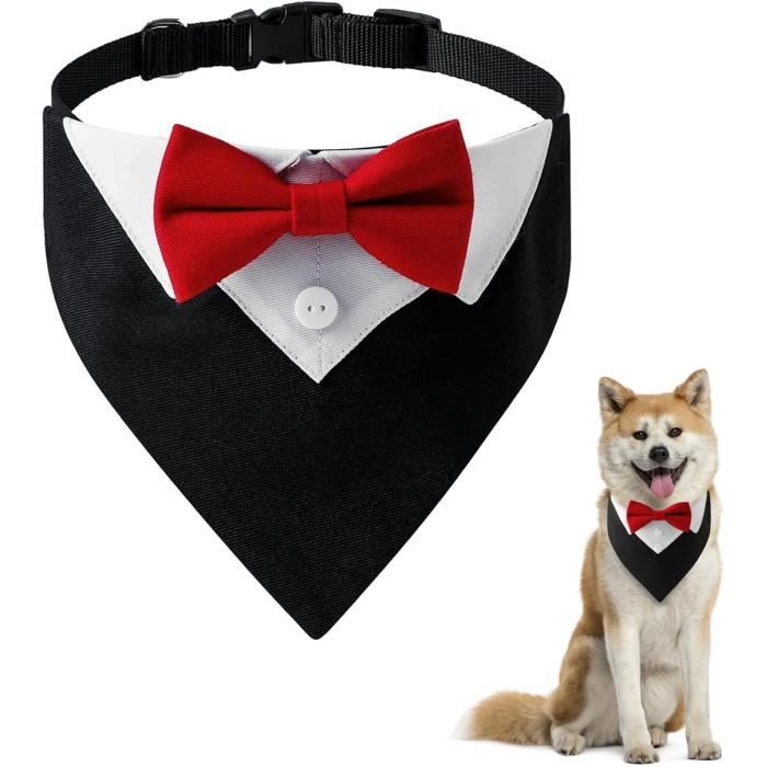Bandana en coton rouge pour chien avec nœud papillon et cravate - Taille M