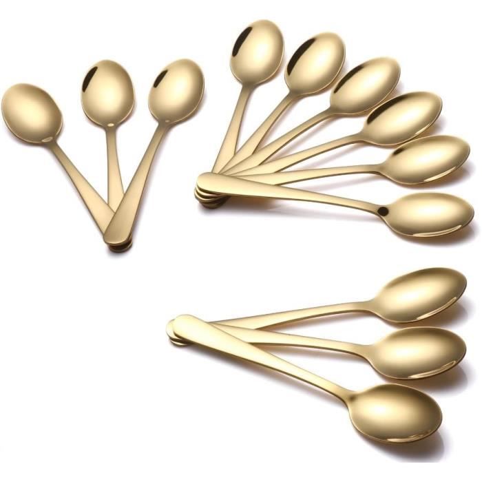 Cuillères à Café - Lot de 12 - Or - Acier Inoxydable 304 - 14 cm - Résistant à la chaleur