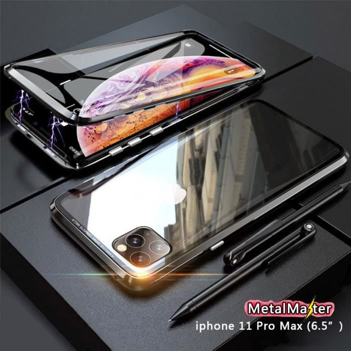 Coque iphone 11 Pro Max，Métal Bumper，Cadre en métal magnétique et
