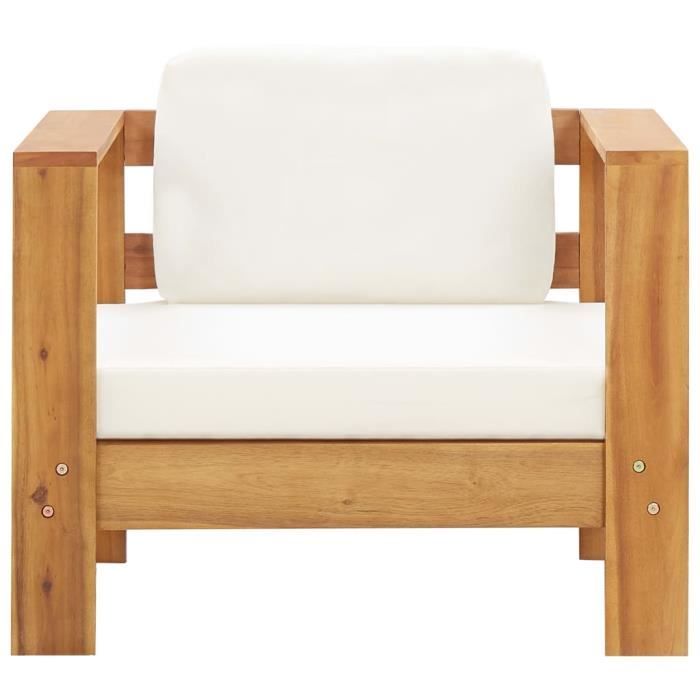 Home Market®6232 Fauteuil de Jardin Chaise de terrasse - Chaise de bistro - avec coussin Crème Bois dacacia solide